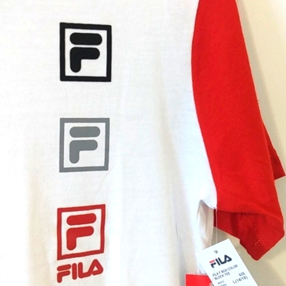 FILA COLOR-BLOCK RED WHITE BLACK GRAPHIC TEE SHIRT BOYS SIZE 14-16 NWT - Picture 2 of 5